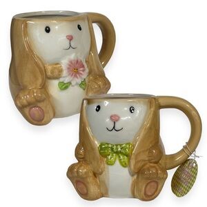 Easter Ceramic Mug Boy Girl‎ Pair 16 oz Hand Painted Pastel Bunny Gift Set